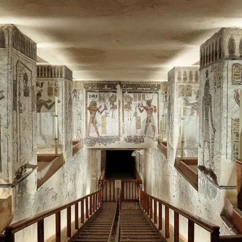 Ancient wall paintings inside KV11 Tomb of Ramesses III.