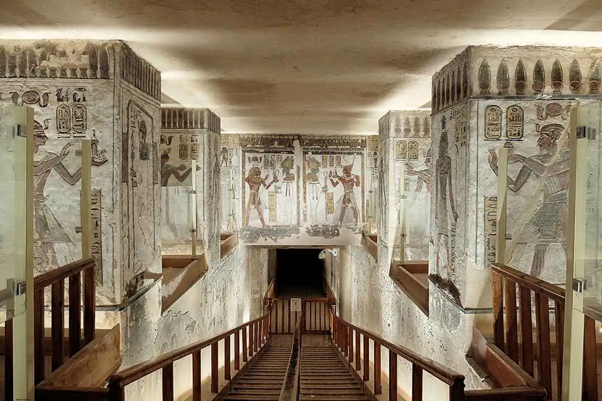 Ancient wall paintings inside KV11 Tomb of Ramesses III.