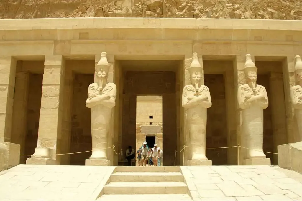 Osirian statues at the Mortuary Temple of Hatshepsut in Luxor.