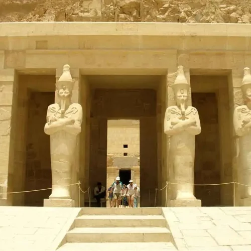 Osirian statues at the Mortuary Temple of Hatshepsut in Luxor.