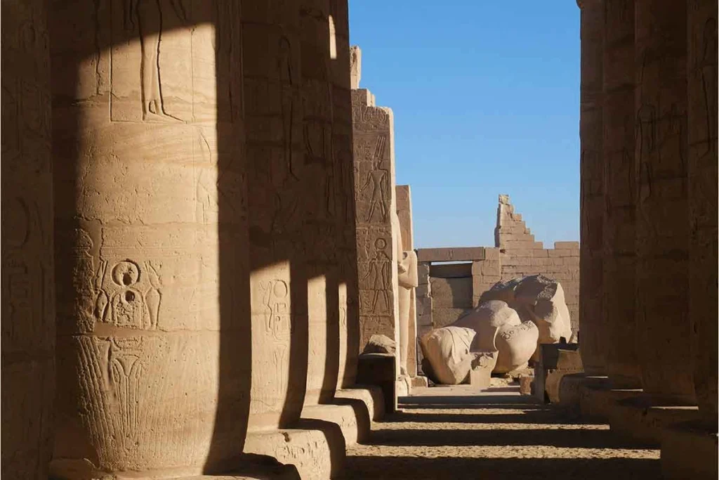 Ancient columns at Karnak Temple Complex in Luxor, Egypt.