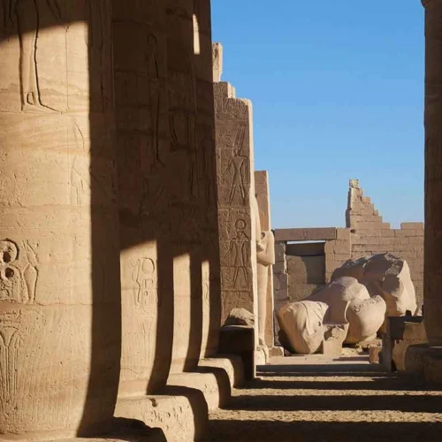Ancient columns at Karnak Temple Complex in Luxor, Egypt.